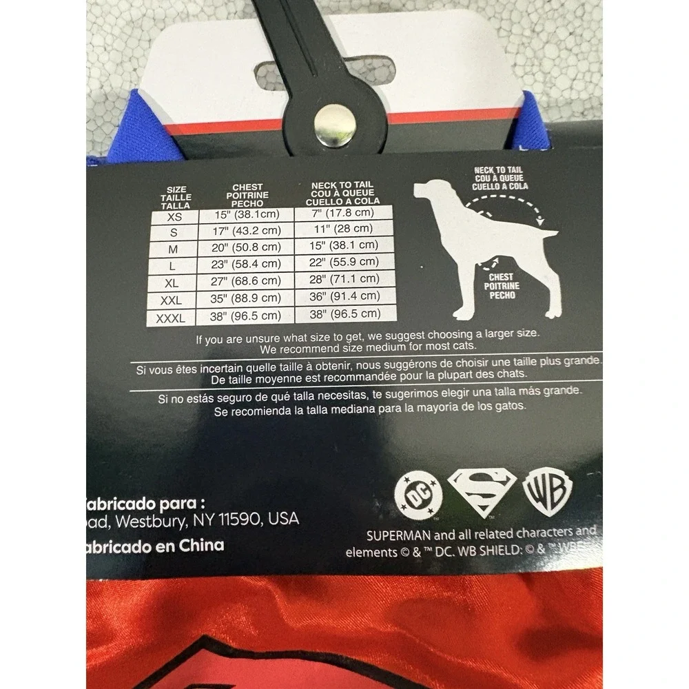 DC Comics Superman Dog Costume Set Size SMALL Polyester Red Blue Yellow Rubies